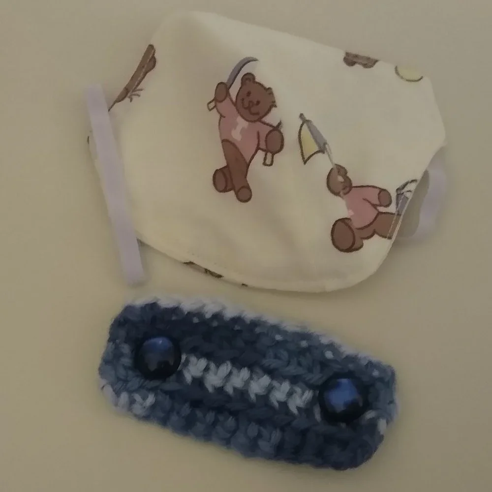 A Set of 3 Handmade Cloth Facial Masks for Children (w/ Crochet Extenders)